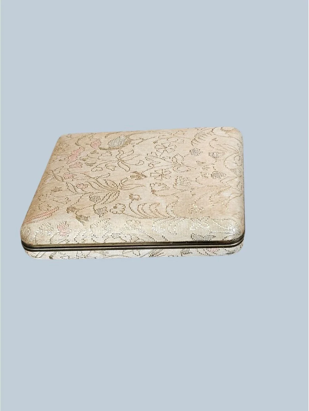 Vintage Mid Century Gold Brocade Double Hinged Folding Travel Picture Frame